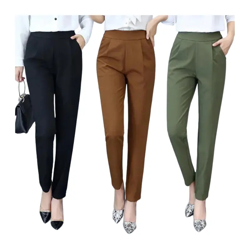 Wholesale Customized Ladies Long Trousers Casual High Waist Straight Office Women New Female White Slim Suits Pants