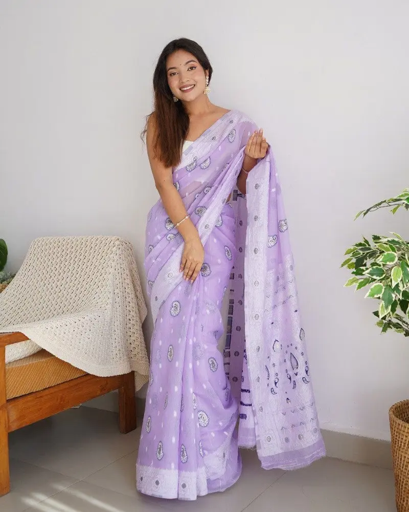 ゴージャスなルッキングプレミアムコレクションLilanCotton Soft Cotton Lucknowi Weaving Work Saree Blouse Supplier from Surat India