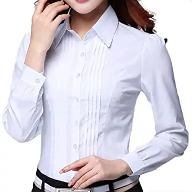 Camisa de escritório cor branca manga longa lisa mulheres vestido camisas 100% algodão com logotipo personalizado