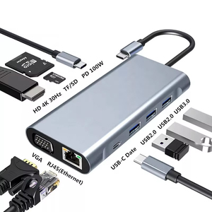 11合1集线器类型C至HDMI VGA适配器RJ45局域网以太网SD TF PD USB3.0 3.5毫米插孔音频视频USB c集线器计算机附件 - Product Image 1
