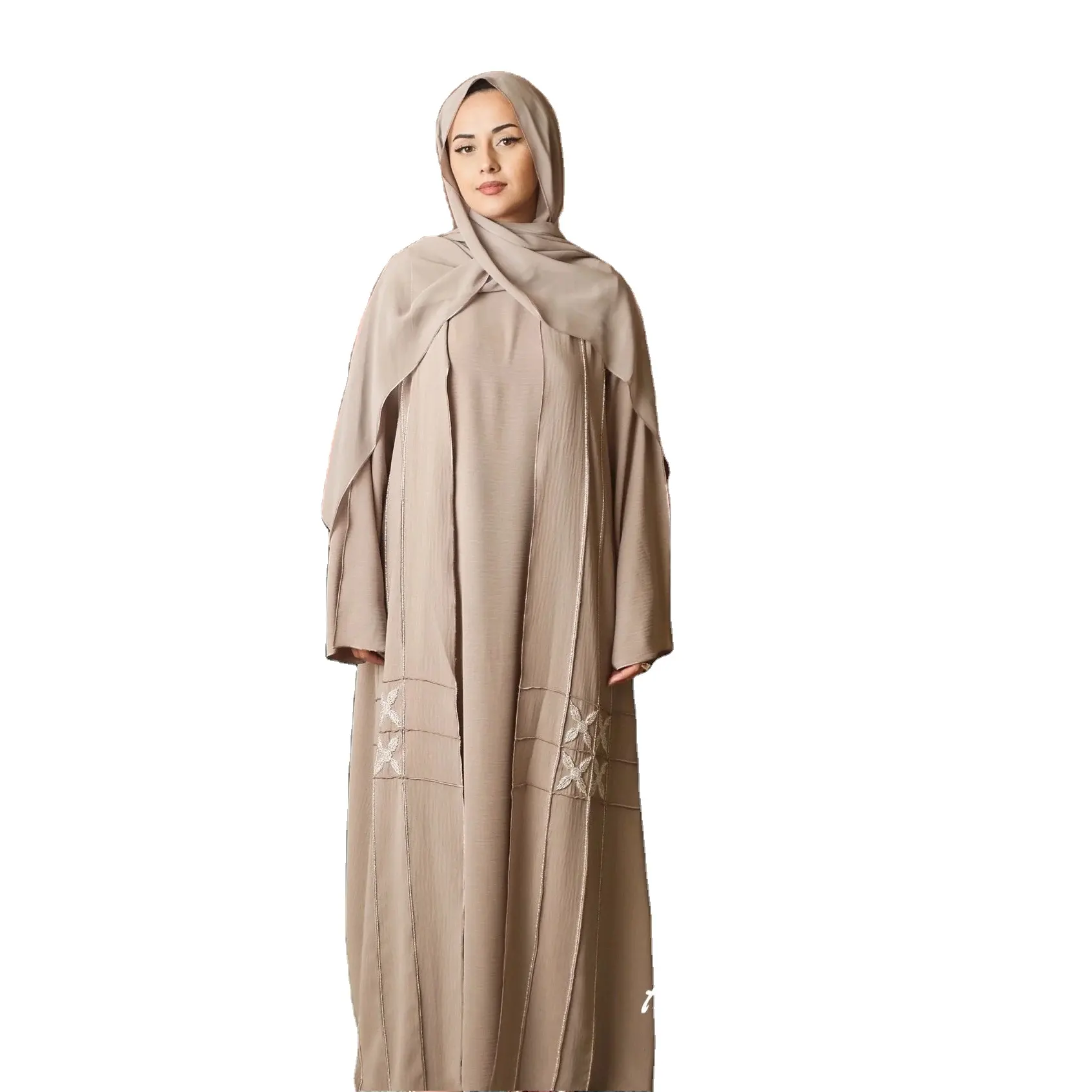 Nude colore Open Design Dubai all'ingrosso Abaya Turkish EID modesto abbigliamento islamico Dubai elegante Open Abaya abito musulmano donna