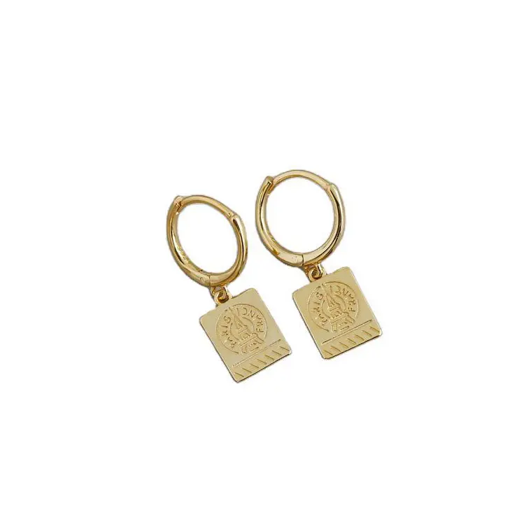 S101-10 alla moda con lettere di incisione personalizzate a forma quadrata oro 18K 925 Sterling Silver da donna orecchini a cerchio
