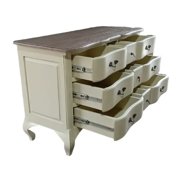Home furniture Antique French Solid Wood Furniture White Living Room Cabinets with 9 Drawers Wooden TV Stand Sideboard Dresser