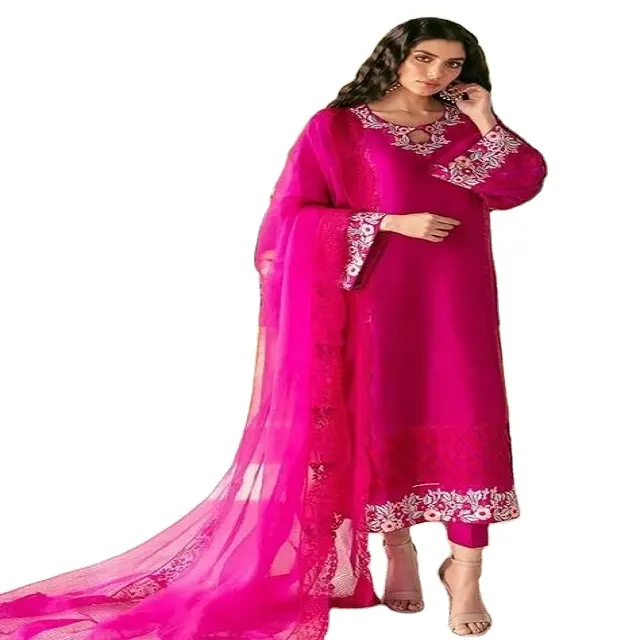 최신 컬렉션 디자이너 Kurti 인쇄 Patiala Salwar 쉬폰 Dupatta 판매 대량 수출