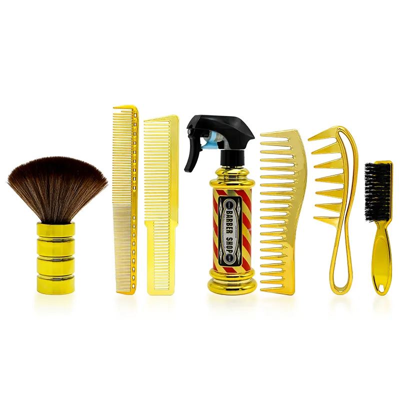 Kit profissional de ferramentas para corte de cabelo, escova de barbeiro dourada para pescoço e barba, pente de cabelo, conjunto de cortador de cabelo para homens, ideal para salão de beleza