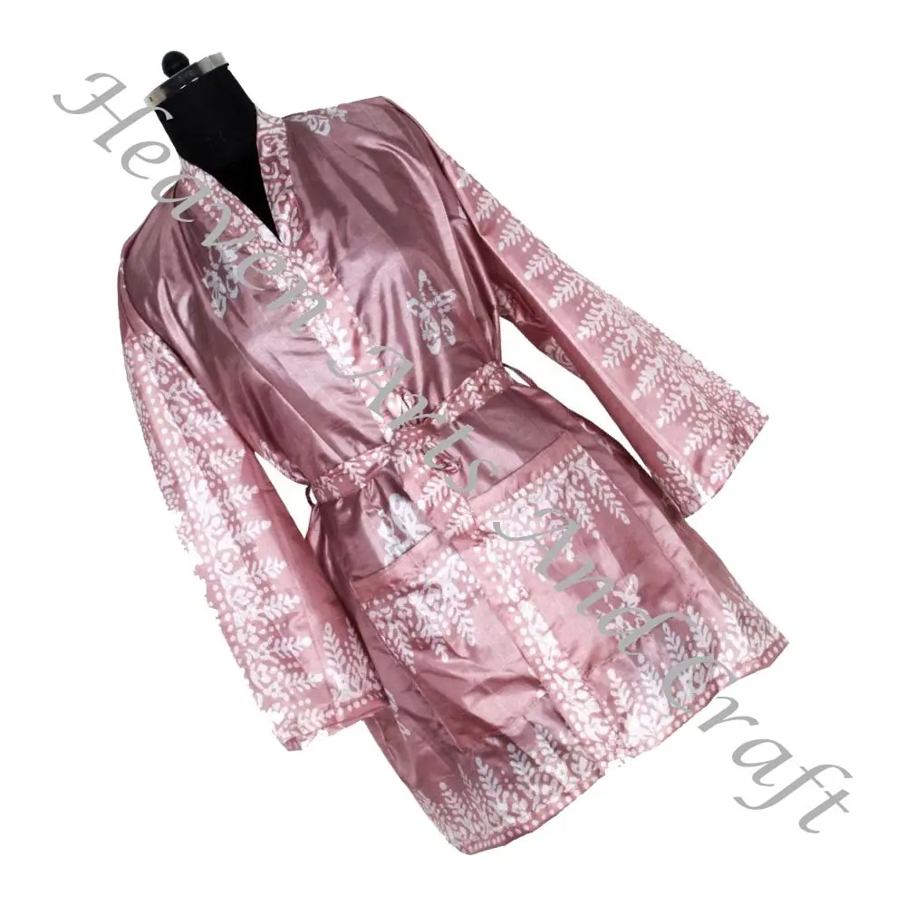 KS002 Vintage ipek Sari kısa kollu Vintage Sari Kimono kısa Boho sabahlık Vintage Kimono kısa nedime elbisesi