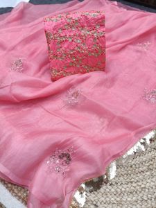Butta ve masallar altın seq dantel ekli sari ile Bollywood güzel Net kumaş nakış çalışması - Product Image 5