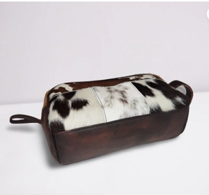 LEATHER VANITY SHAVING KIT TOILETRY TOUR BAG COWHIDE COSMETIC MAKEUP BRUSH <strong>POUCH</strong> GENUINE STYLISH AND DURABLE COSMETIC BAG BLACK - Product Image 2