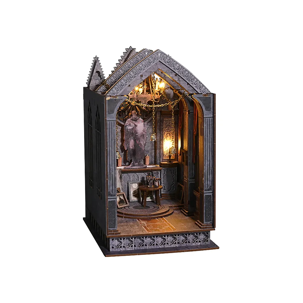 IIECREATE abbastanza preghiera notturna Puzzle 3D fatto a mano in legno fai da te in miniatura casa delle bambole Kit con la luce