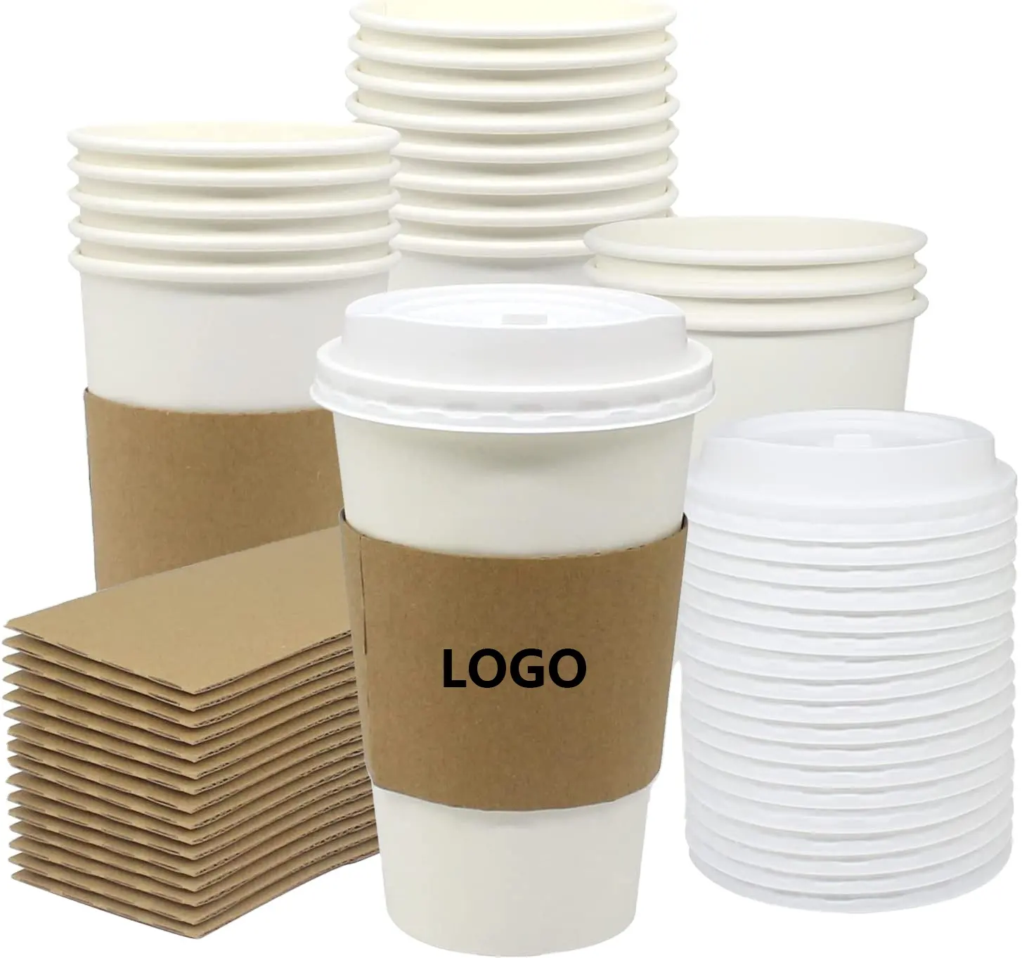 Taza de café de papel blanco desechable, diseño personalizado, se acepta taza de papel blanco con tapa