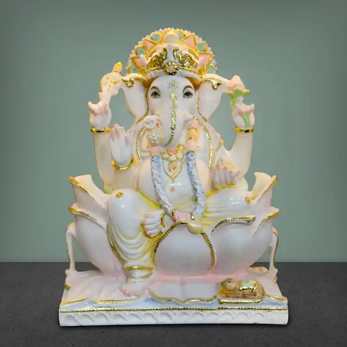 El yapımı cazip beyaz mermer Ganesh oturma heykelleri hint üretici tarafından ev tapınak ve ofis dekorasyon amaçlı en iyi