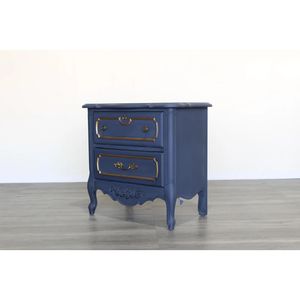 Handmade Pháp tỉnh chàm màu xanh gỗ gụ nightstands với điểm nhấn vàng trang trí công phu 2-ngăn kéo Bàn Cạnh Giường ngủ cổ điển bedro - Product Image 2