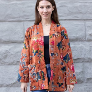 厂家批发天鹅绒和服棉和服长袍夹克短派对外套开衫短和服夹克鸟印花 - Product Image 5