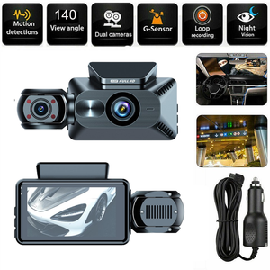 Melia 3-Channel Night Vision Car Black Box Veículo Gravador com Frente e Dentro Dash Cam Traseira G-Sensor Detector Cor Preta