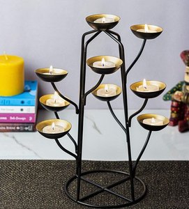 传统设计师金属蜡烛奉献架黑色桌面家居装饰茶灯支架 - Product Image 1