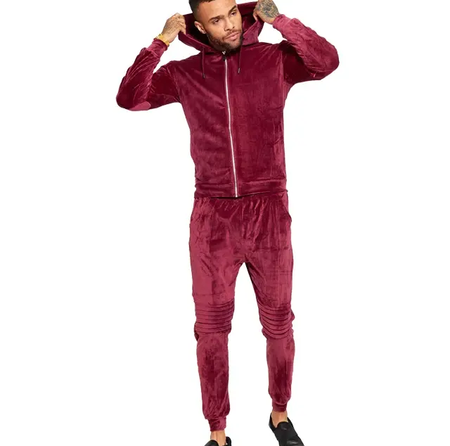 Custom Fashion Casual High Quality Track Jacket and Velvet Trousers Two Piece Set Velour men Tracksuit