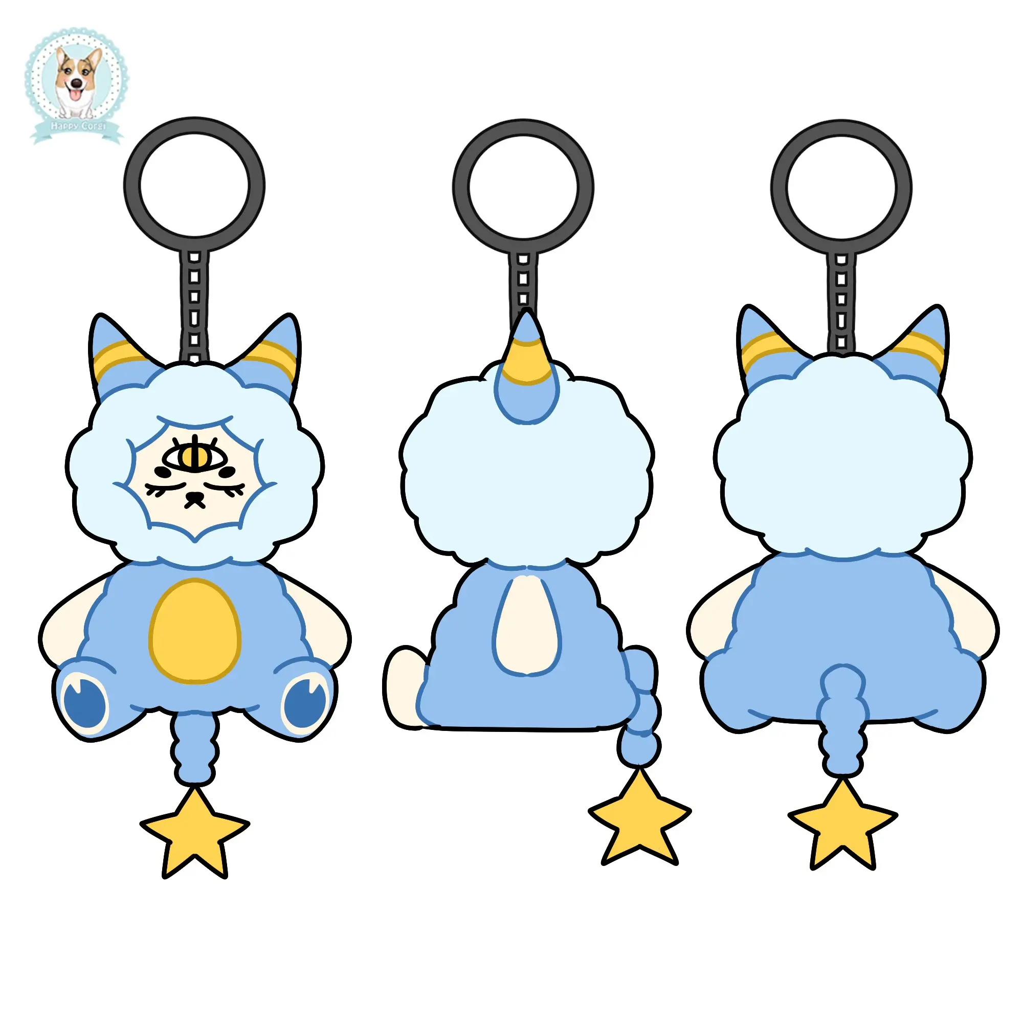 Moutons bleus et blancs de jouet adorable élégant d'OEM d'ODM avec la peluche Keychain de trois yeux