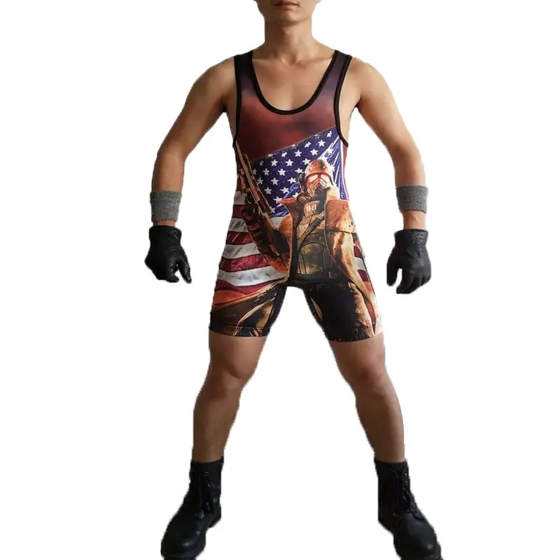 Custom Sublimation Design Fighting Hulk Wrestling Uniform Weightlifting Outfit uniformi da Wrestling