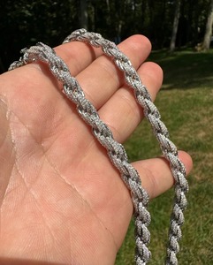 Erkek 7.5mm katı 925 ayar gümüş mozanit halat zincirler güzel gümüş zincirler mükemmel kesim özelleştirilmiş takı - Product Image 4