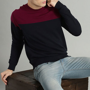 Basics Cotton Blended Oversized Crewnecks Fleece Color <strong>Block</strong> Pullover Custom Sweater Men's Hoodies Crewneck Sweatshirt for Men - Product Image 5