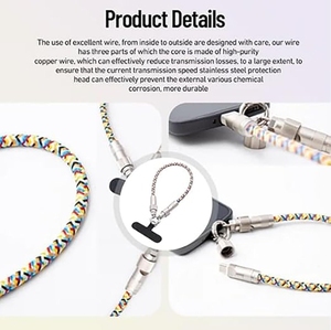 2 In 1 evrensel zincir kordon tipi C tipi c Pd 1.2m hızlı şarj aleti kablosu tutucu göğüs cep telefonu Crossbody askı telefon kablosu - Product Image 4