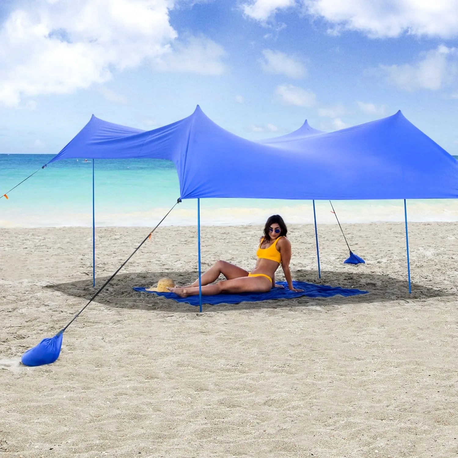 Family Beach Tent & Beach Canopy UPF50 Sun Beach Shade Sunshade with 4 Aluminum Poles 4 Pole Anchors & Sand Shovel Large