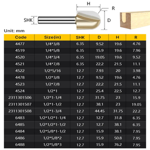 HUHAO 1/4 Shank yarım yuvarlak CNC Router Bit ağaç İşleme araçları karbür yuvarlak alt kırpma freze kesicisi Bit 4477 - Product Image 6