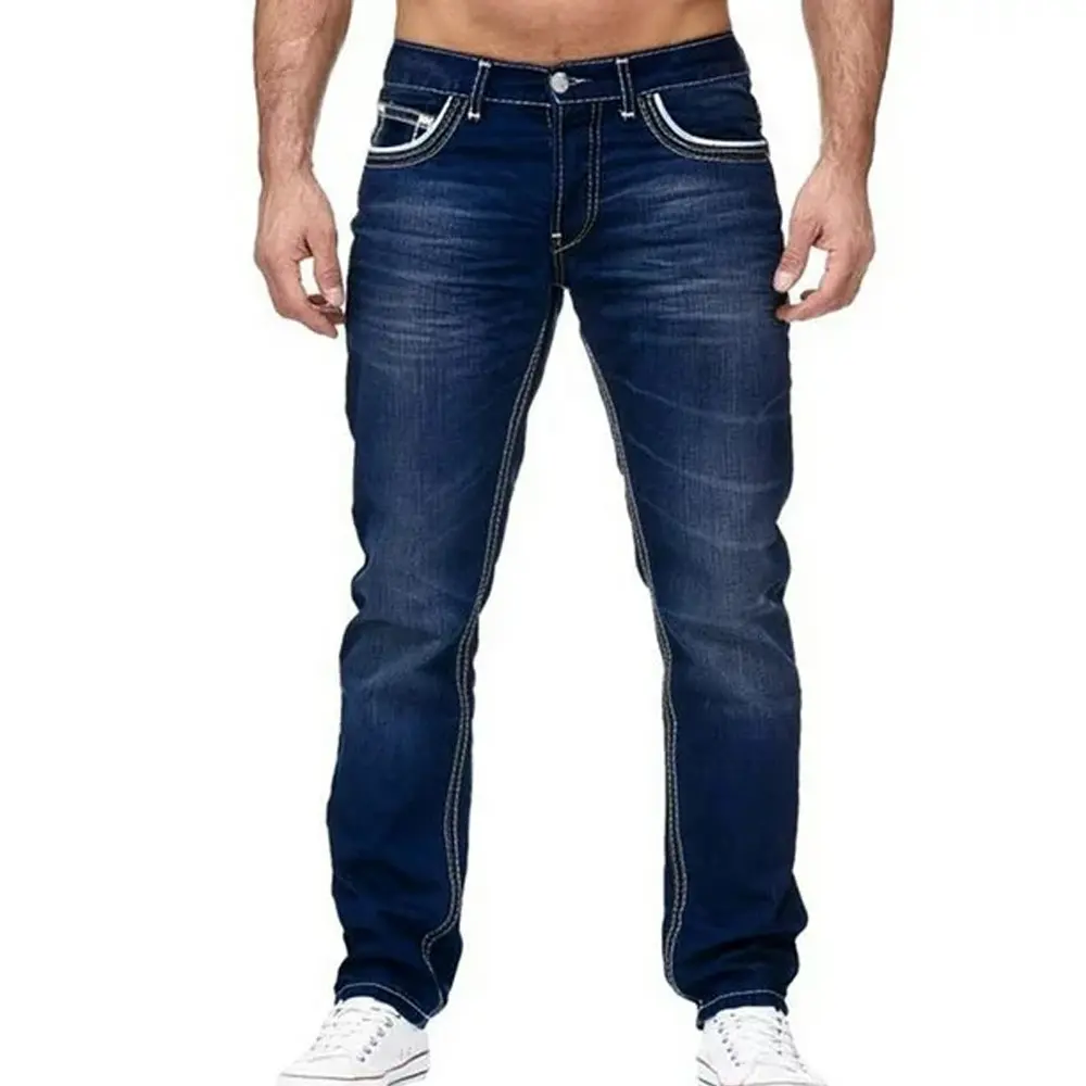 Vendita calda elasticizzata Slim Fit Jeans da uomo in Denim classico Jeans da uomo con 5 tasche con cintura traspirante Comfort facile cura elasticizzato