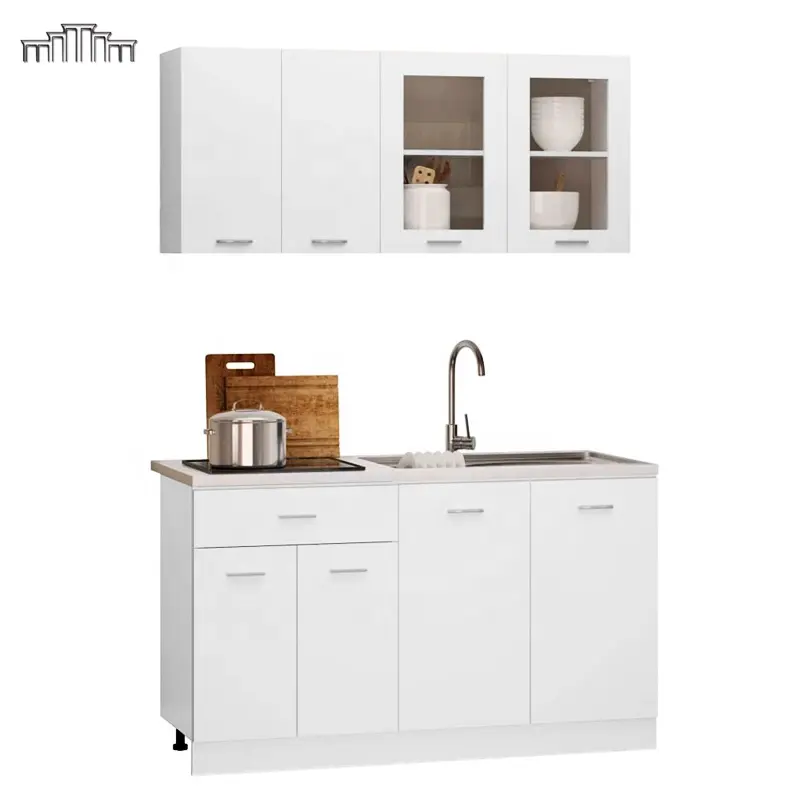 Home Improvement Cozinha Armário Gana Branco PET Lacquer High Glossy Mini Kitchen Cabinet Design Para Pequenas Cozinhas