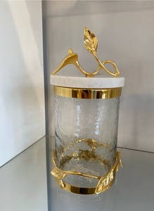 新款系列奢华装饰锤玻璃金箔设计花式罐套装巧克力糖果和饼干储物罐 - Product Image 3