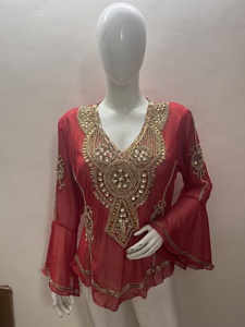 批发女式长袖亮片Kurtis上衣手工体现衬衫休闲复古派对俱乐部舞会庆典2025