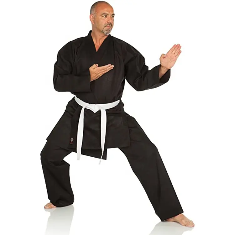 En kaliteli özel logo toptan yüksek malzeme ucuz fiyat ile siyah karate üniforma