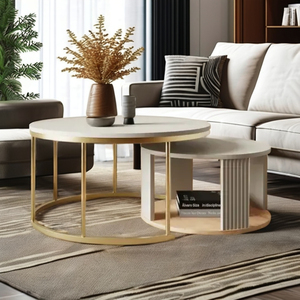 <strong>Nesting</strong> Modern Nordic Style Round Coffee <strong>Tables</strong> with Metal Legs Set of 2 for Living Room Villa and Gym <strong>End</strong> <strong>Tables</strong> - Product Image 1