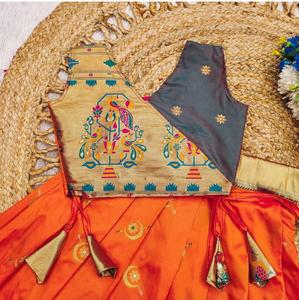民族服装最佳面料最新系列设计师Paithani与Zari编织作品<span class=keywords><strong>Lehenga</strong></span> Choli为儿童