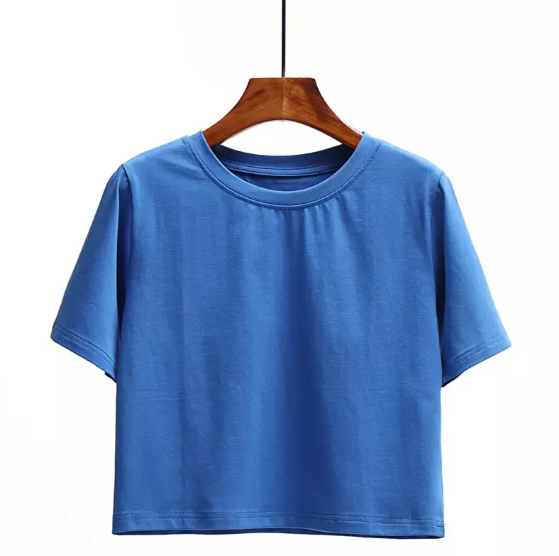 Pronto per la spedizione t-shirt personalizzata da donna all'ingrosso crop top girls plain sport slim fit crop top t-shirt O collo 100% cotone