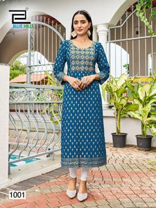 Fancy Rayon 14KGホイルプリントKurtisザリ刺繍シーケンス & スレッド作品インド & パキスタン服 - Product Image 3