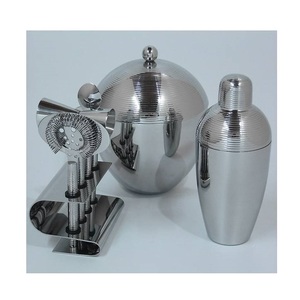 Kulübü parti kullanıma hazır son tasarım paslanmaz çelik Bar aracı Set süzgeç jibar buz tong bar dekor için ahşap standı ile - Product Image 4