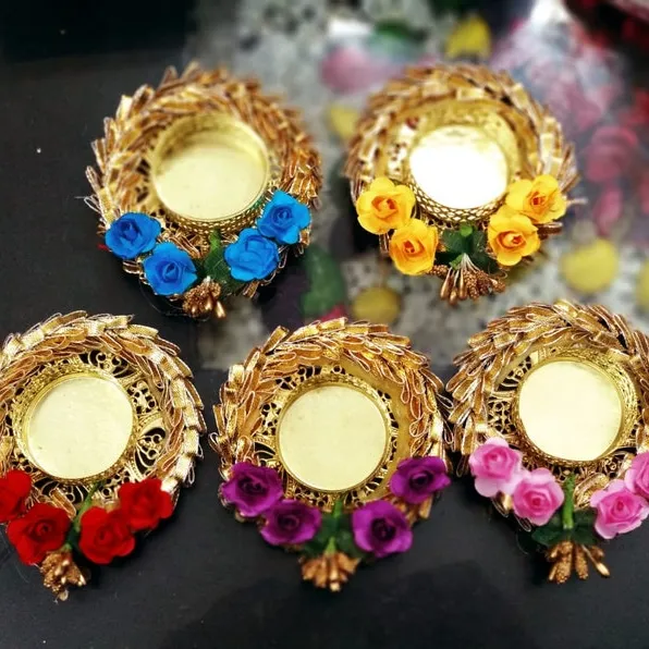 Handmade Multi Cor Flor Artificial Chá Suportes Luz Diyas Diwali Presente Home Festival Decorações Vela Titular OEM Atacado