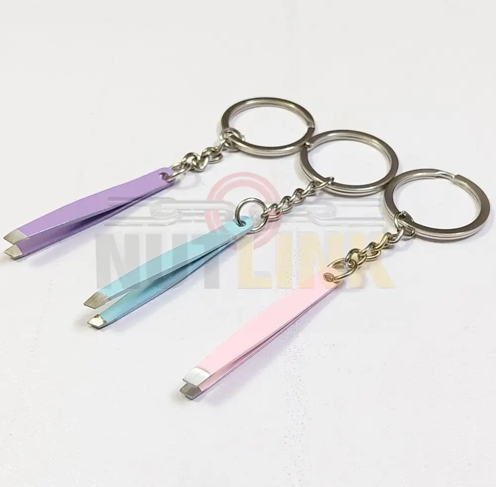 Miniature Tweezers Keychain Functional Pink | Professional Eye Tweezers Eye Beauty Lady Slanted Stainless Steel Tweezers Gift