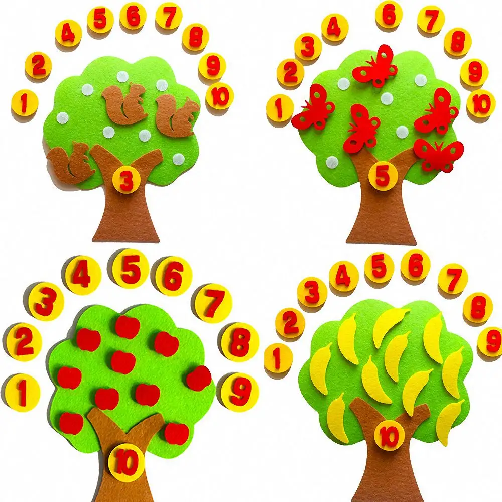 Crianças OEM Montessori Brinquedos DIY Feltro Tecido Apple Tree Contando Brinquedos Educativos das Crianças Aprendizagem Educacional Feltro Brinquedos