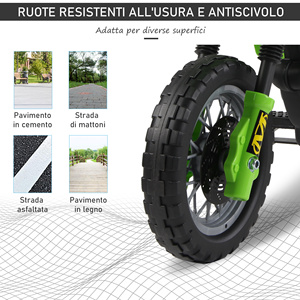 3 yıl ve üstü çocuklar için yeşil eğitim tekerlekleri ile HOMCOM elektrikli motokros, 6V pil hızı 2.5km/s, 102x53x66cm - Product Image 6