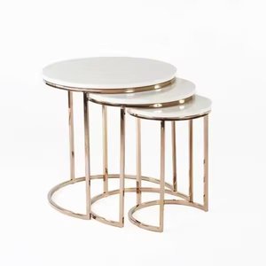 <strong>S</strong>/3 Nesting <strong>Tables</strong> for Living Room Furnishings From India Customized Modern Coffee Side <strong>Table</strong> <strong>Set</strong> with Metal Frame &amp; Marble Top - Product Image 1