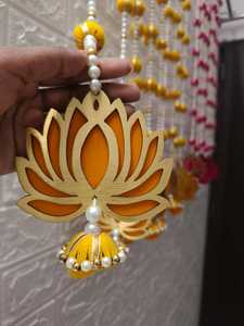 MDF Lotus Pérola Parede Pendurado com Amarelo Rosa Guirlandas Bola Corda Jhumki Tassels Casa Templo Festivais de Casamento Decoração Evento