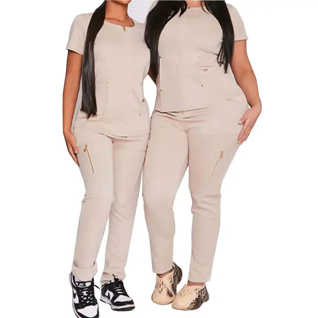 Uniforme de enfermera Jogger Spandex Stretch Zipper Scrub Venta al por mayor de encargo de las mujeres de moda uniformes médicos para las mujeres