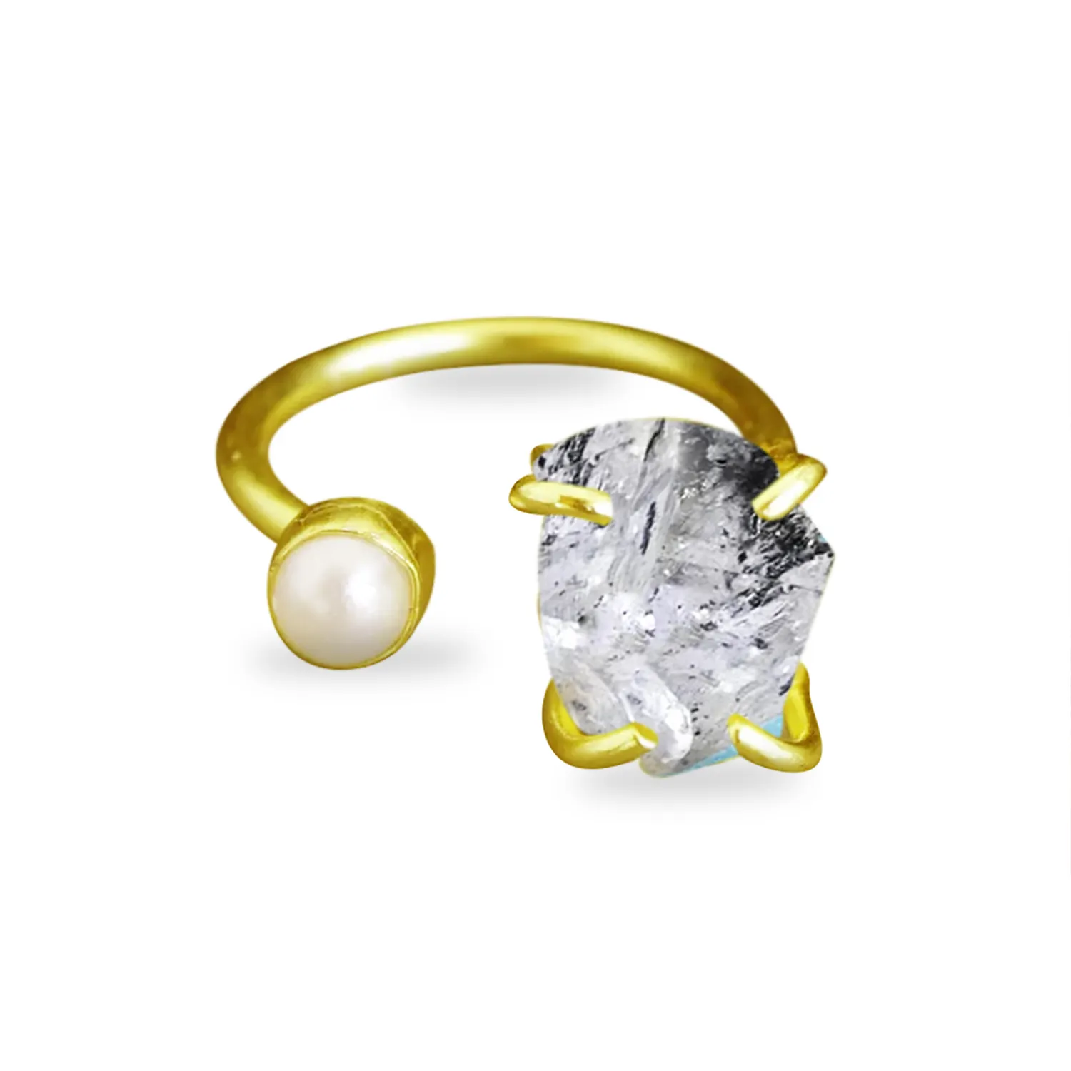 Cristallo curativo con diamante grezzo Herkimer con perla anello in argento Sterling 925 di design per famiglie Birthstone anello all'ingrosso con pietre preziose