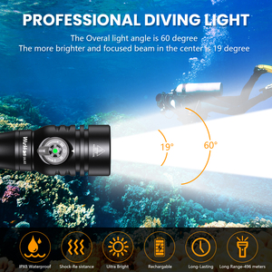 Wurkkos DL02 3000 Lumens 3 chế độ IPX8 không thấm nước Scuba <span class=keywords><strong>Diving</strong></span> đèn pin 100m dưới nước ánh sáng với chỉ số sức mạnh - Product Image 6