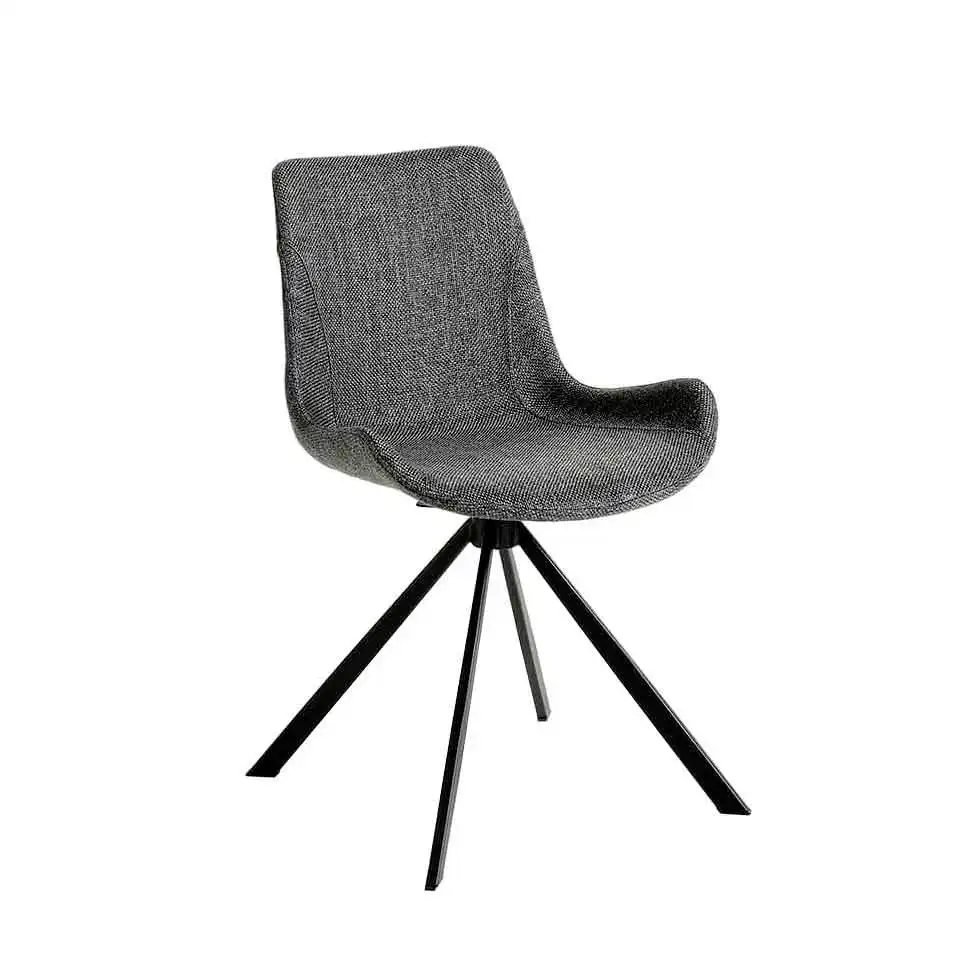 Cadeira giratória de alta qualidade, estofada em tecido com pernas de aço preto, sala de jantar, escritório em casa