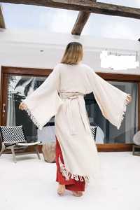 Kadınlar için pamuk uzun <span class=keywords><strong>Kimono</strong></span> tatil plaj rahat yaz <span class=keywords><strong>Chic</strong></span> tatil resmi beyaz tatil giymek