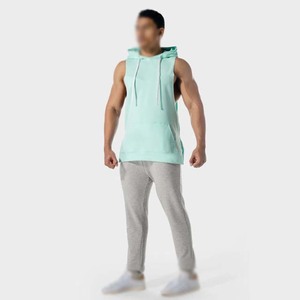 ノースリーブパーカー男性用ボディービル卸売ユニセックス軽量カスタマイズデザイン無地ノースリーブパーカージムウェア