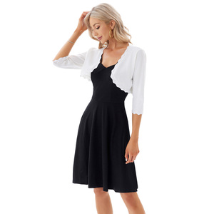 OEM 3/4 kollu açık ön Copped taraklı örgü kazak Bolero shwomen kadınlar için